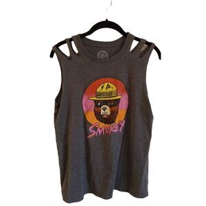 Smokey the bear grey cut out shoulder tank